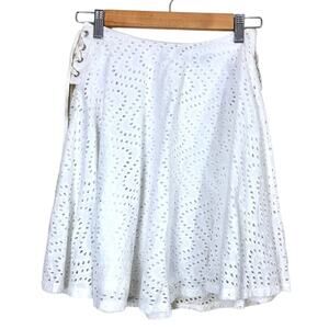 Express White Cotton Eyelet Lace Up A-line Mini Skirt Size 0